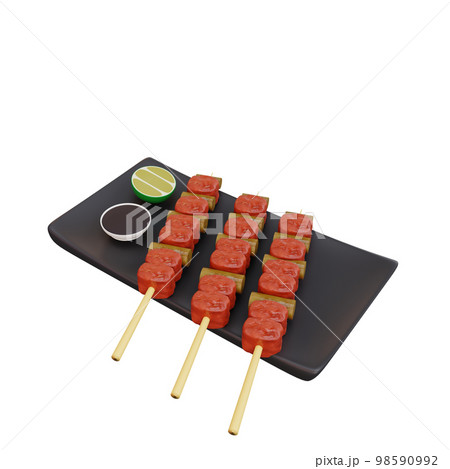 3d illustration of asian food yakitori, japanese food 3d illustration of asian food yakitori, japanese food 98590992