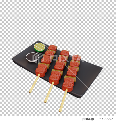 3d illustration of asian food yakitori, japanese food 3d illustration of asian food yakitori, japanese food 98590992
