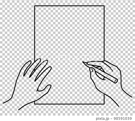 手 字を書く 絵を描く 白黒 手 字を書く 絵を描く 白黒 98591039