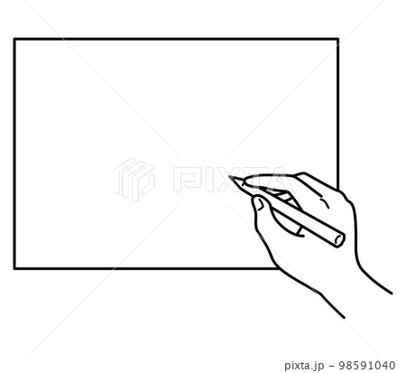 手 字を書く 絵を描く 白黒のイラスト素材 [98591040] - PIXTA