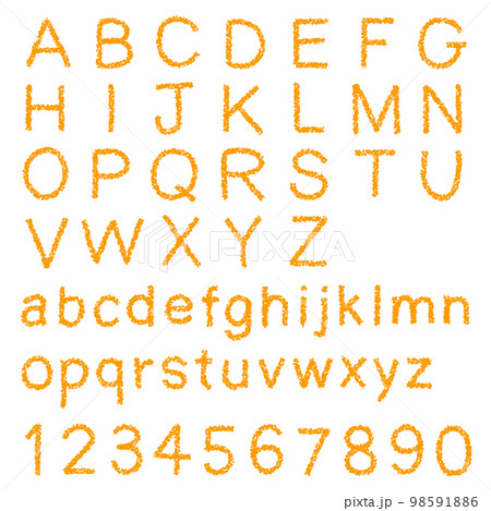 クレヨン素材 手描きのアルファベットと数字のセット クレヨン素材 手描きのアルファベットと数字のセット 98591886