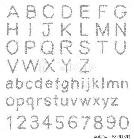クレヨン素材 手描きのアルファベットと数字のセット クレヨン素材 手描きのアルファベットと数字のセット 98591891