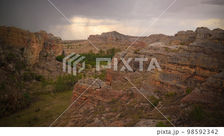 Abstract Rock formation in Isalo national park at sunset, Madagascar 98592342