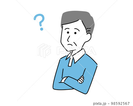 疑問に思うシニア、中年男性のイラスト 疑問に思うシニア、中年男性のイラスト 98592567
