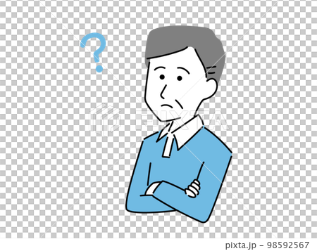 疑問に思うシニア、中年男性のイラスト 疑問に思うシニア、中年男性のイラスト 98592567