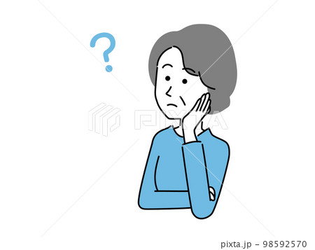 疑問に思うシニア、中年女性のイラスト 疑問に思うシニア、中年女性のイラスト 98592570