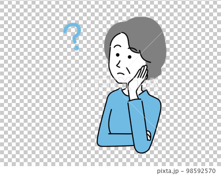 疑問に思うシニア、中年女性のイラスト 疑問に思うシニア、中年女性のイラスト 98592570