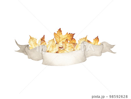 Maple leaves frame. Autumnal wreath illustration with maple leaves. Watercolor illustration. 98592628