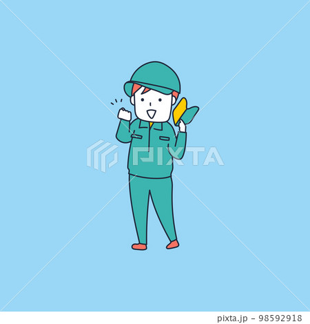 未経験で飛び込んだ作業服の若い男のイラスト素材 98592918