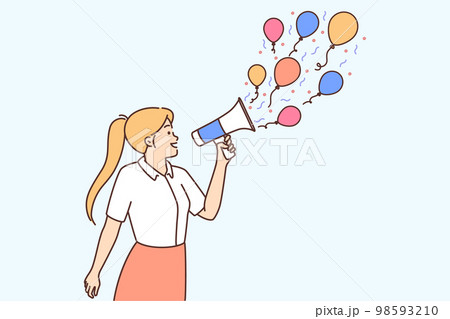 Happy woman with megaphone announce sales Happy woman with megaphone announce sales 98593210