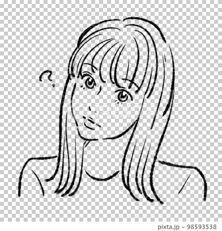 女性のモノクロ線画イラスト素材 98593538