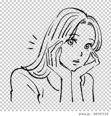 女性のモノクロ線画イラスト素材 98593539