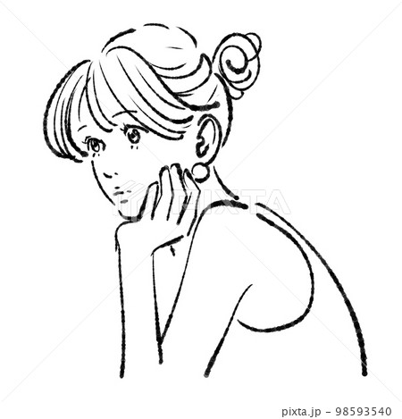 女性のモノクロ線画イラスト素材 98593540