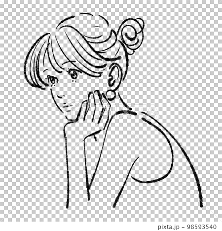 女性のモノクロ線画イラスト素材 98593540