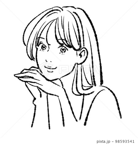 女性のモノクロ線画イラスト素材 98593541