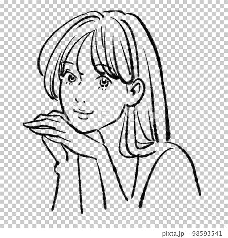 女性のモノクロ線画イラスト素材 98593541