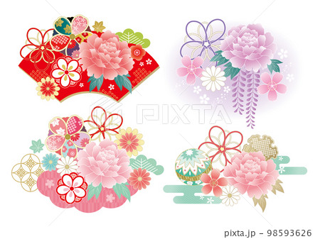 華やかな和柄のあしらいセット4種 98593626