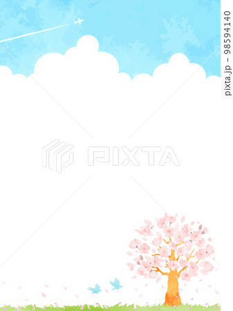 かわいい手描きの桜の木と春の風景イラスト かわいい手描きの桜の木と春の風景イラスト 98594140