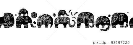 Elephant family, ethnic ornament. Seamless pattern for your design 98597226
