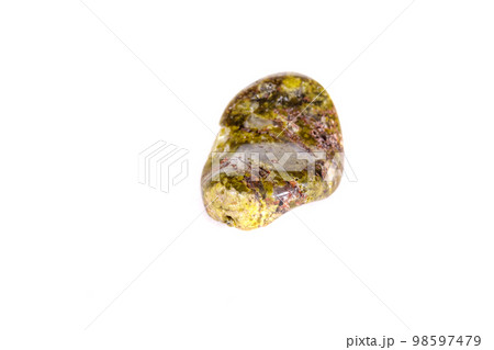 Macro mineral stone Serpentine on a white background 98597479