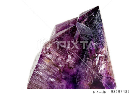 Macro Mineral Stone Amethyst together smoky quartz, rauchtopaz on a white background 98597485