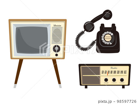 レトロなテレビと電話とラジオ 98597726