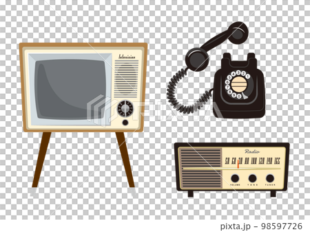レトロなテレビと電話とラジオ 98597726