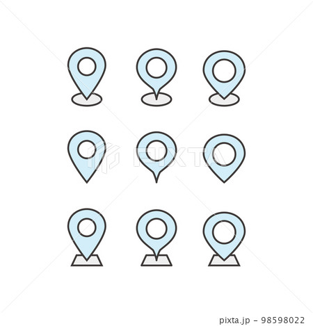ポップな水色のマップピンのバリエーションセット　アウトライン 98598022