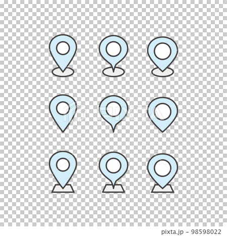ポップな水色のマップピンのバリエーションセット　アウトライン 98598022