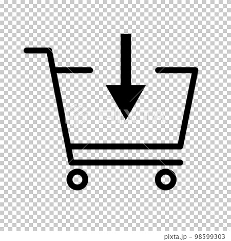 產品購買圖標。購物車並添加產品箭頭。向量。 98599303