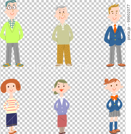 各代人手背站立的插圖集 98602077