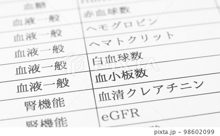 血小板　健康診断　健康管理　血液 98602099