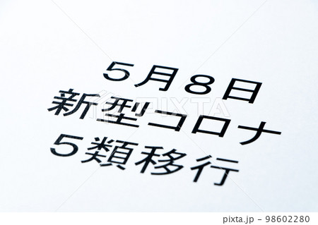 「5月8日新型コロナ5類移行」と書かれた紙。 「5月8日新型コロナ5類移行」と書かれた紙。 98602280