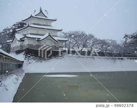 新潟県　新発田城の冬景色 98602378