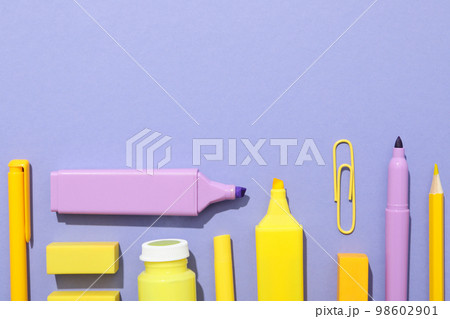 Concept of different stationery accessories, space for text 98602901