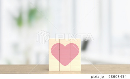 The wood cube and pink heart for valentine or love concept 3d 98603454