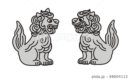 2体の狛犬 アウトラインあり 2体の狛犬 アウトラインあり 98604113
