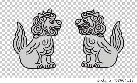 2体の狛犬 アウトラインあり 2体の狛犬 アウトラインあり 98604113