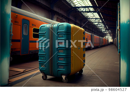 Different suitcases on tile floor 98604527