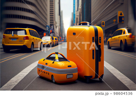 Luggage of businessman catching taxi outdoors Luggage of businessman catching taxi outdoors 98604536