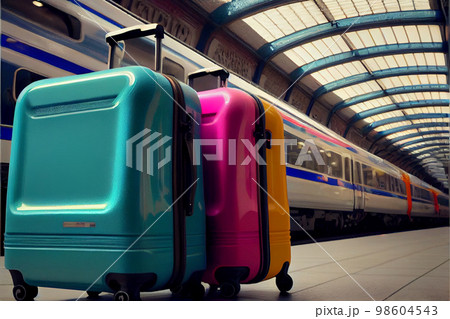 Different suitcases on tile floor Different suitcases on tile floor 98604543
