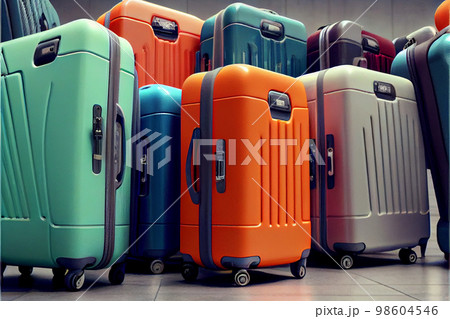 Different suitcases on tile floor 98604546