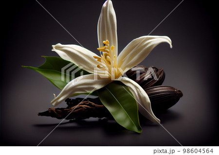 Vanilla sticks and flower on wooden background 98604564