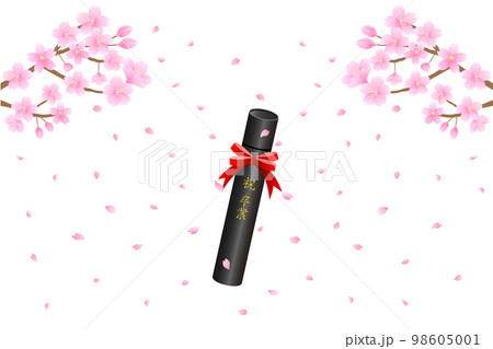 卒業式イメージ。桜と卒業筒。 98605001