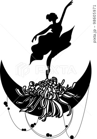 Watercolor dancing pink pretty ballerina with flowers and moon. Watercolor hand drawn illustration. Can be used for cards or posters. With white isolated background. Young pretty ballerina women. Watercolor dancing pink pretty ballerina with flowers and moon. Watercolor hand drawn illustration. Can be used for cards or posters. With white isolated background. Young pretty ballerina women. 98605971