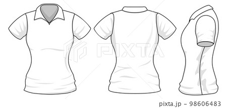 Woman apparel design template. T-shirt front side and back view 98606483