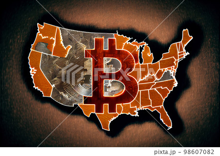 Illustration of US map icon with a currency sign Illustration of US map icon with a currency sign 98607082