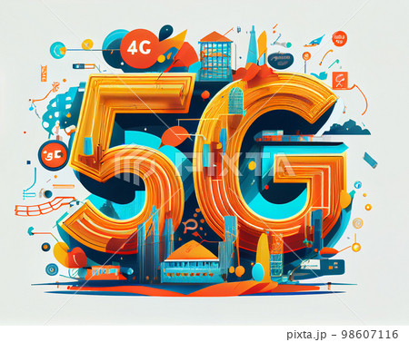 5g Technology Concept. High-speed Mobile Internet, City Dwellers Using New Generation Networks for Communication and Gadgets. 98607116