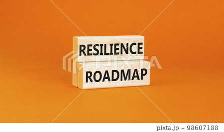 Resilience roadmap symbol. Concept word Resilience roadmap typed on wooden blocks. Beautiful orange table orange background. Business and resilience roadmap concept. Copy space. 98607188
