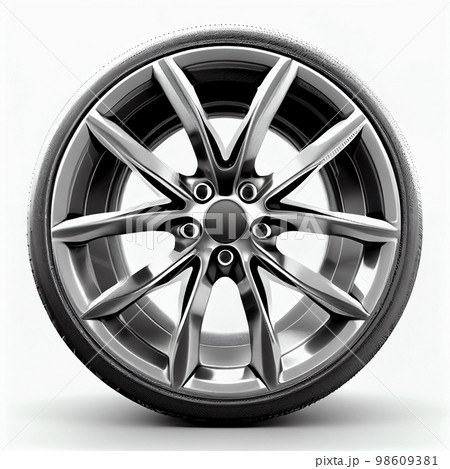 Black car wheel with carbon fiber barrel showing the weave Black car wheel with carbon fiber barrel showing the weave 98609381